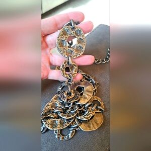 Hammered Interlock Circles Nickel Cable Link Chain Belt Adjustable Lobster Claw